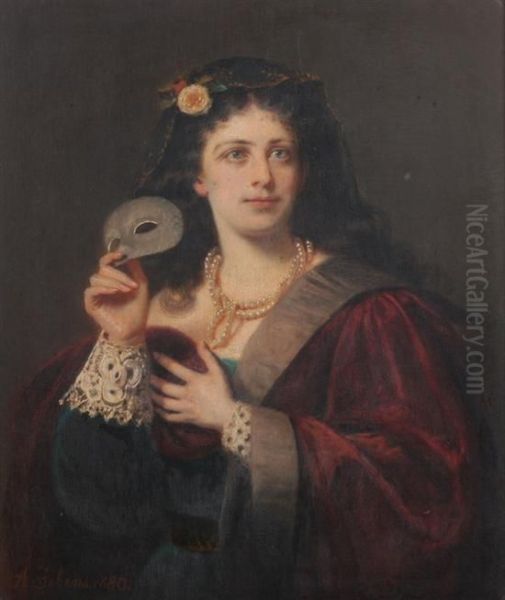 Portrait Of A Venetian Lady Oil Painting by Adolf Jebens