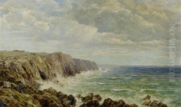 Coastal Scene In Normandy Oil Painting by Jules Jequier