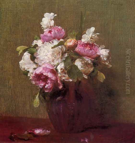 White Peonies and Roses, Narcissus Oil Painting by Ignace Henri Jean Fantin-Latour