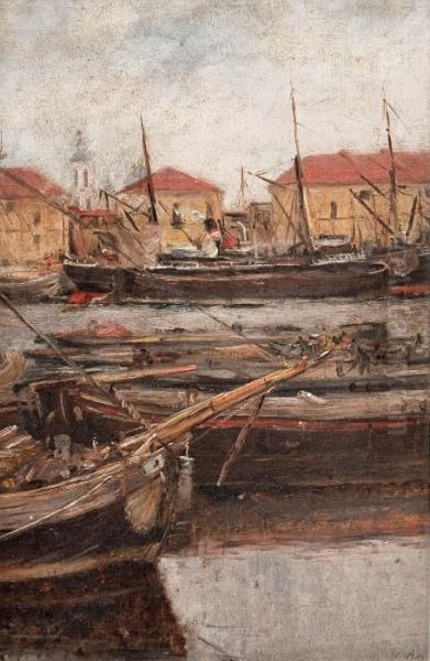 From The Harbour In St.petersburg Oil Painting by Ilia Jevgenivitch Verchinin