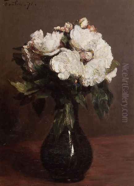 White Roses in a Green Vase Oil Painting by Ignace Henri Jean Fantin-Latour