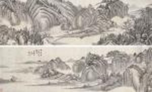 Landscape After Dong Yuan Oil Painting by Wang Jiu