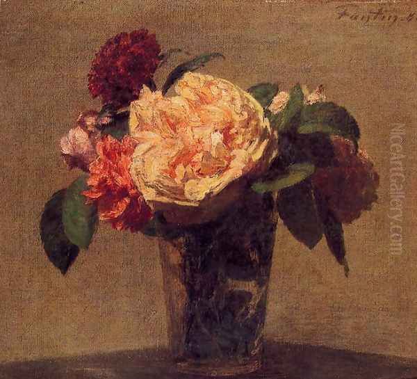 Flowers in a Vase Oil Painting by Ignace Henri Jean Fantin-Latour