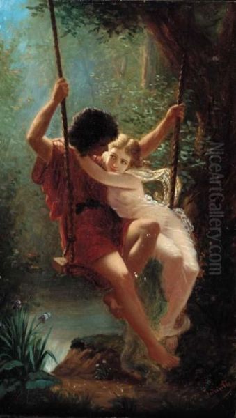 A Young Man Being Seduced By A Woodland Nymph Oil Painting by Eliza Joinville