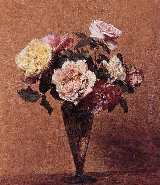 Roses in a Vase II Oil Painting by Ignace Henri Jean Fantin-Latour