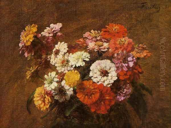 Zinnias in a Vase Oil Painting by Ignace Henri Jean Fantin-Latour