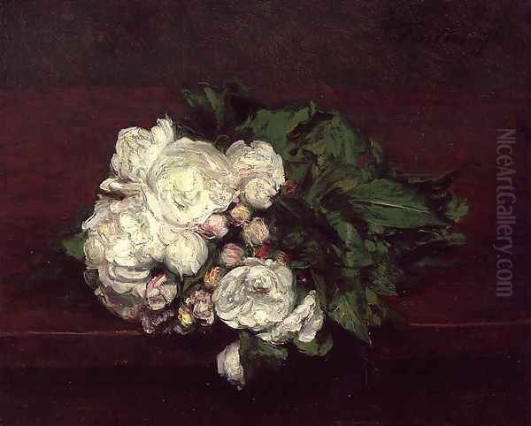 Flowers, White Roses Oil Painting by Ignace Henri Jean Fantin-Latour