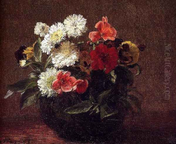 Flowers In A Clay Pot Oil Painting by Ignace Henri Jean Fantin-Latour