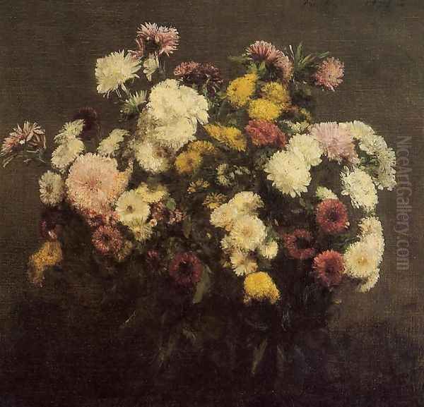 Large Bouquet of Crysanthemums Oil Painting by Ignace Henri Jean Fantin-Latour