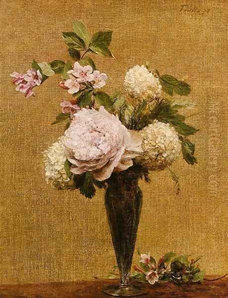 Vase of Peonies and Snowballs Oil Painting by Ignace Henri Jean Fantin-Latour