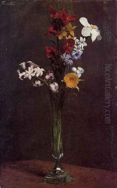 Narcisses, Hyacinths and Nasturtiums Oil Painting by Ignace Henri Jean Fantin-Latour