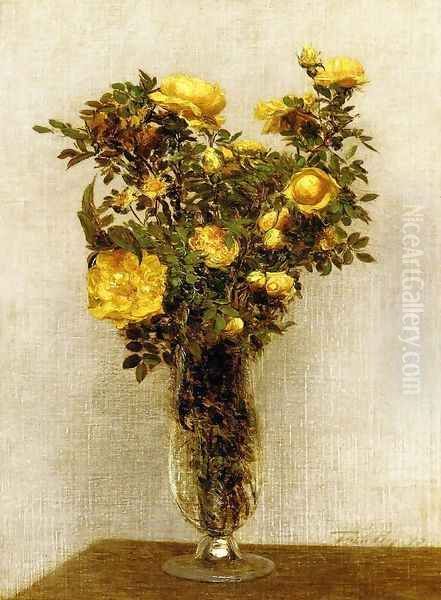 Roses Lying on Gold Velvet Oil Painting by Ignace Henri Jean Fantin-Latour