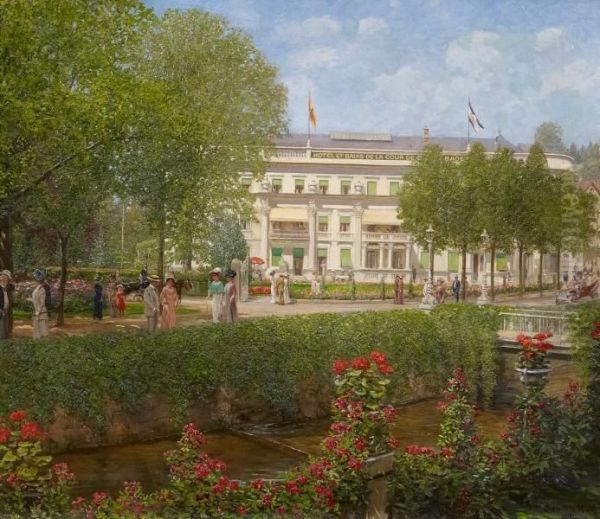 A Spa Garden In Baden Baden Oil Painting by Otto Albert Koch