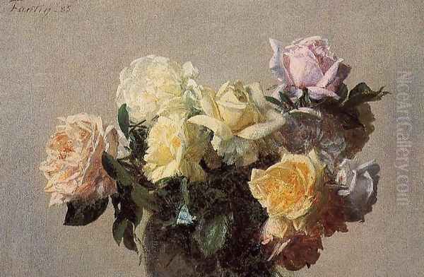 Roses V Oil Painting by Ignace Henri Jean Fantin-Latour