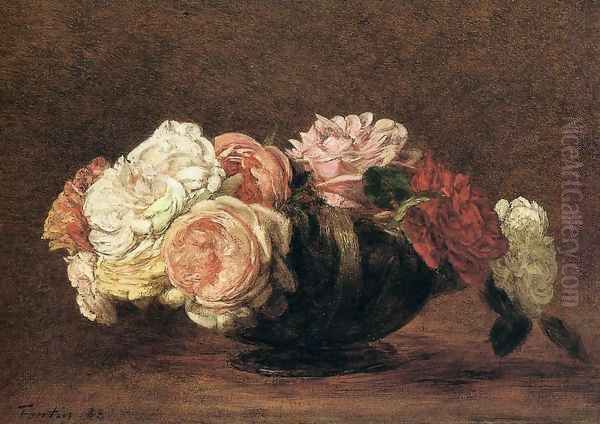 Roses in a Bowl Oil Painting by Ignace Henri Jean Fantin-Latour