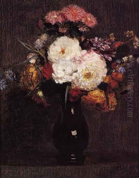 Dahlias, Queens Daisies, Roses and Cornflowers Oil Painting by Ignace Henri Jean Fantin-Latour