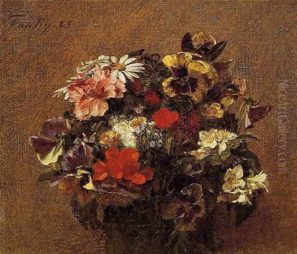 Bouquet of Flowers: Pansies Oil Painting by Ignace Henri Jean Fantin-Latour