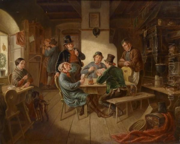 The Card Players Oil Painting by Wenzel Kroupa