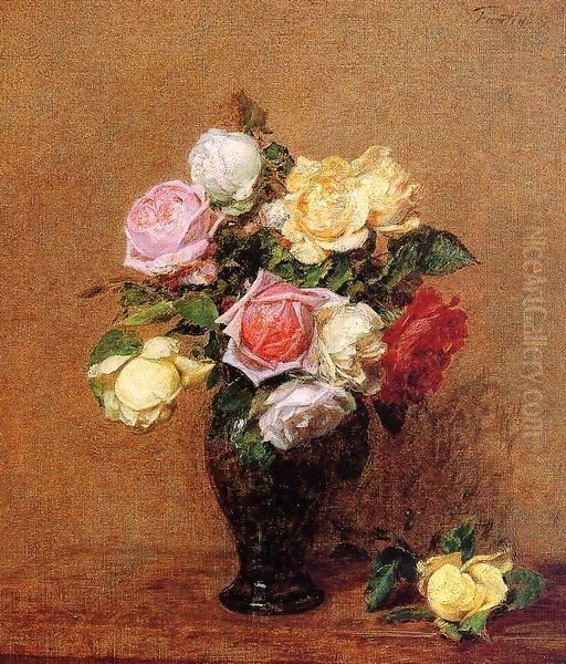 Roses VII Oil Painting by Ignace Henri Jean Fantin-Latour