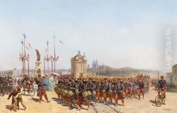 Leaving Blois Oil Painting by Charles-Dominique-Oscar Lahalle