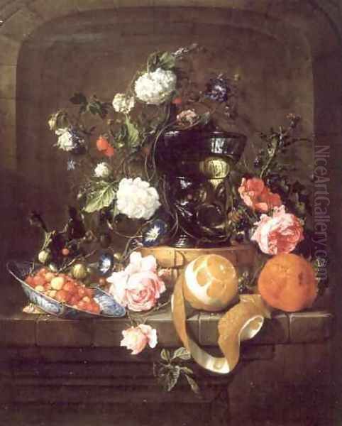 A Still Life in a Stone Niche Oil Painting by Cornelis De Heem