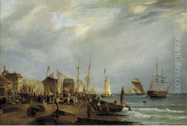 The Bustling Quays And Foreshore At Old Dover Harbour Oil Painting by Richard Hume, Rev. Lancaster