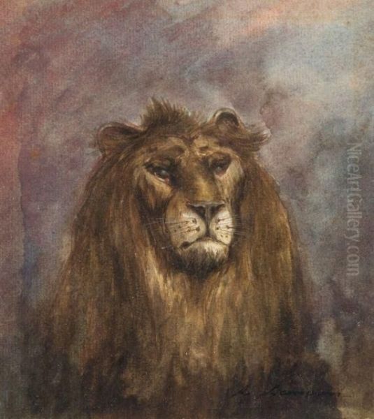 Tete De Lion Oil Painting by Auguste Lancon