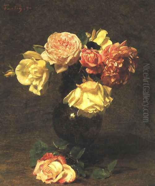 White and Pink Roses Oil Painting by Ignace Henri Jean Fantin-Latour