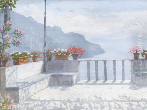 Sonnige Terrasse Mit Blick Auf Die Amalfikuste Oil Painting by Laurenzio Laurenzi