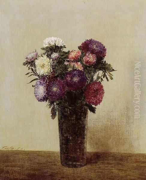 Vase of Flowers: Queens Daisies Oil Painting by Ignace Henri Jean Fantin-Latour