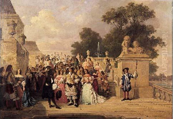 Louis Xiv Dans Un Parc Royal Oil Painting by Emile Jules Paul Lebrun