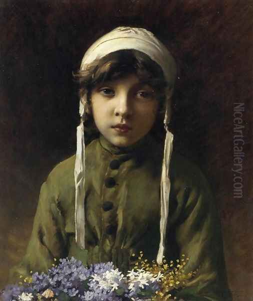 The Little Flower Girl Oil Painting by Charles Sprague Pearce