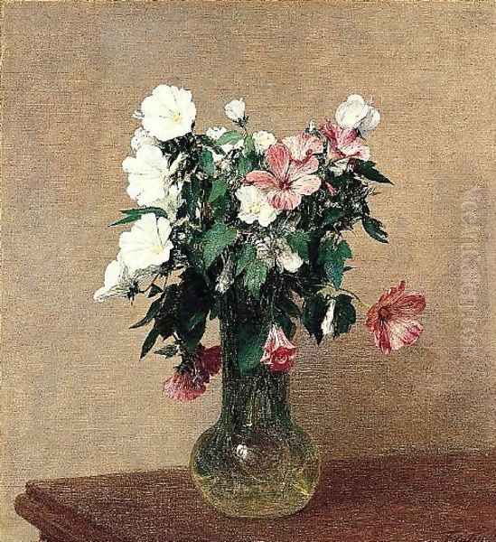 White and Pink Mallows in a Vase Oil Painting by Ignace Henri Jean Fantin-Latour