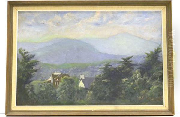 The Blue Ridge Mountains And Small Town Oil Painting by Sallie Lee Blount Mahood