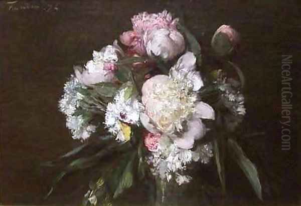 Peonies White Carnations and Roses Oil Painting by Ignace Henri Jean Fantin-Latour