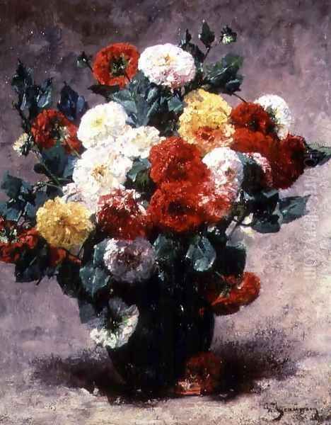 Carnations in a vase Oil Painting by Georges Jeannin