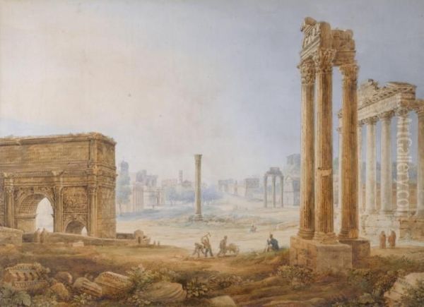 View Of The Forum With The Arch Of Septimus Severus Oil Painting by Henri Leveque