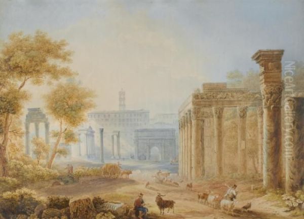 View Of The Forum, Rome Oil Painting by Henri Leveque