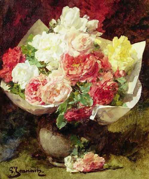 Flowers in a Vase Oil Painting by Georges Jeannin