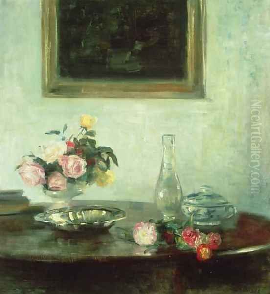 Still Life with Roses Oil Painting by Carl Vilhelm Holsoe