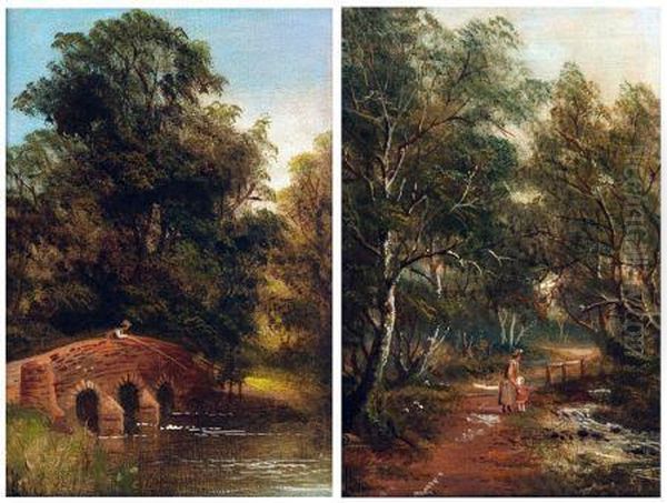 Figure Fishing From A Bridge Oil Painting by James Isiah Lewis