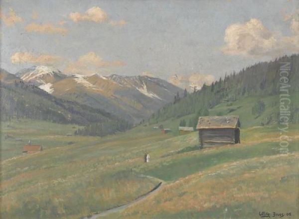 Sommerliche Alpansicht Bei Davos Oil Painting by Walter Lilie