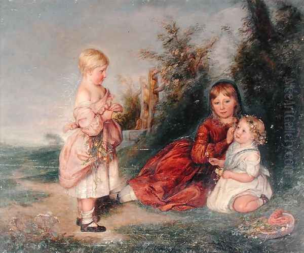 A Portrait of Margaret, May and Emily Atkinson, later Mrs Masters, Mrs C.H. Cope and Mrs Sheed, 1841 Oil Painting by Charles West Cope