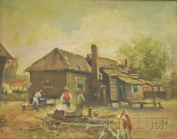 House By Stream/a Double-sided Composition Oil Painting by Arlington N. Lindenmuth