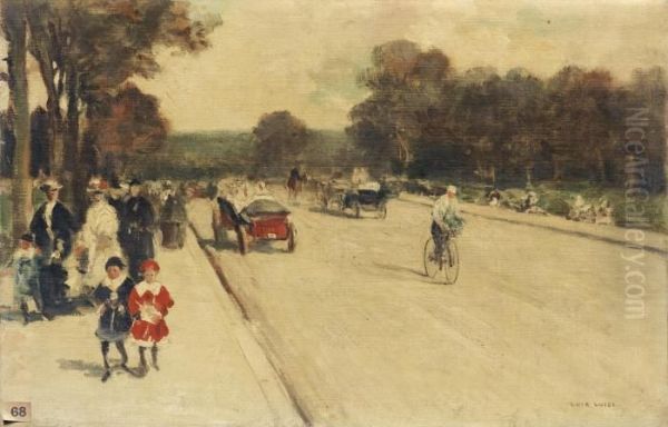 La Promenade, Avenue Du Bois De Boulogne A Paris Oil Painting by Aloys Francois Joseph Loir