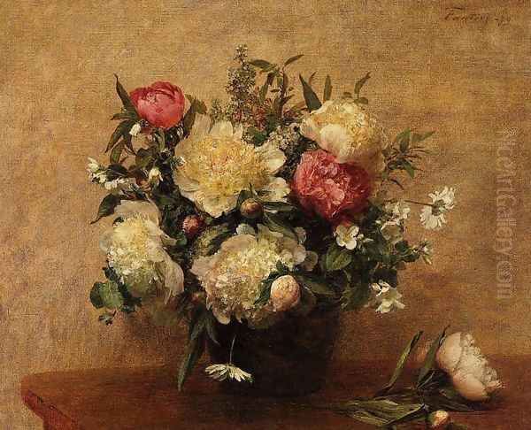 Peonies Oil Painting by Ignace Henri Jean Fantin-Latour