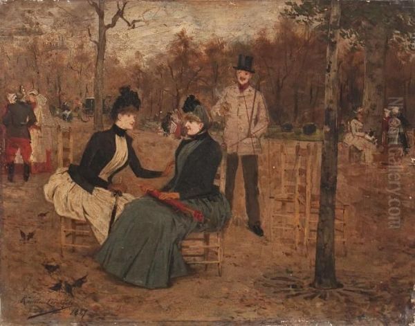 Conversacion En El Parque Oil Painting by Ramiro Lorenzale Rogent