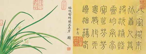 Leaf 5a and Leaf 5b, from Master Shen Fengchis Orchid Manuel Vol. III, 1882 Oil Painting by Zhenlin Shen