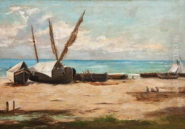 Playa Con Barcas Oil Painting by Joaquin Luque Rosello