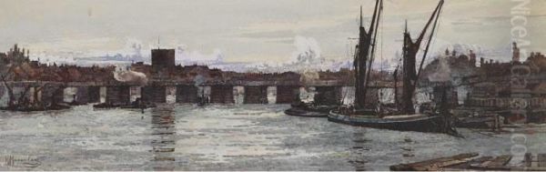 Busy City Canal (the Old Putney Bridge) Oil Painting by Kate Macaulay